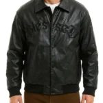 Relaxed Blessed Embroidered Leather Jacket
