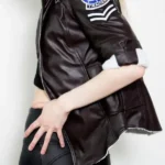 Side Womens Tracer Brown Leather White Fur Lining Bomber Jacket