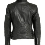 Slim Fit Biker Distressed Black Leather Jacket Back