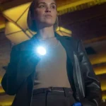 Tuuli Narkle NCIS Sydney Front Brown Leather Coat