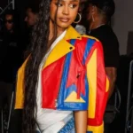 Tyla Maaya Multicolor Cropped Leather Jacket