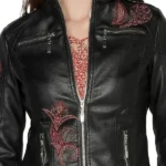 Women Charlotte Black Floral Embroidered Leather Jacket