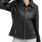 Women Classic Studded Black Leather Jacket