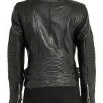 Women Slim Fit Biker Distressed Black Leather Jacket Back