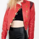Womens Akira Kaneda Red Leather Motorcycle Crop Jacket
