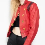 Womens Akira Kaneda Red Leather Motorcycle Top Jacket