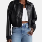 Womens Black Leather Bomber Jacket