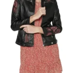Womens Charlotte Black Floral Embroidered Leather Jacket