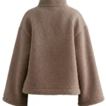 Womens Dark Clay Pile Anorak Teddy Jacket Back