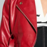 Womens Essential Cropped Red Leather Moto Jacket