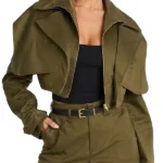 Womens Olive Cropped Cotton Jacket