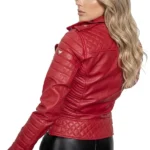 Womens Quilted Red Leather Motorcycle Jacket Back