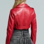 Womens Red Back Essential Cropped Leather Moto Jacket