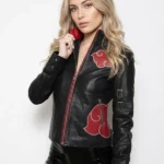 Womens Red Clouds Black Cloak Leather Jacket