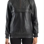 Zest Black Hooded Leather Pullover Jacket