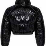 Zora Faux Patent Leather Cropped Puffer Jacket - Black Back