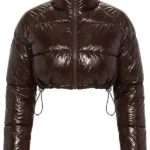 Zora Faux Patent Leather Cropped Puffer Jacket - Chocolate