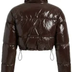 Zora Faux Patent Leather Cropped Puffer Jacket - Chocolate Back