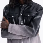 mens Ombre Faux Leather Trucker Jacket