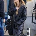 Couture 2026 Angelina Jolie Black Leather Coat