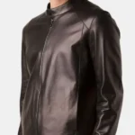 Dark Brown Plain Leather Biker Jacket