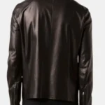 Dark Brown Plain Leather Biker Jacket Back