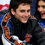 Date Night At Game Four Timothée Chalamet Black Knicks Jacket
