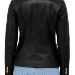 Double Breasted Black Leather Blazer For Women’s