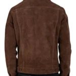 James Men’s Shirt Collar Dark Brown Suede Leather Trucker Jacket Back