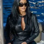 Kim Kardashian Monaco Grand Prix 2026 Black Leather Jacket