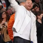 Knicks vs. Cavaliers Game 2 Fat Joe White Jacket