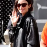 Lily Collins French Open 2026 Leather Jacket