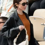 Lily Collins French Open Black Leather Jacket