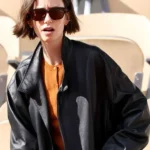 Lily Collins French Open Leather Jacket