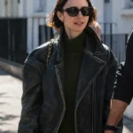London 2026 Lily Collins Black Leather Jacket