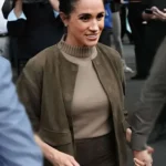 Meghan Australia Visit Markle Brown Suede Leather Jacket