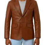 Men’s Brown Lapel Leather Blazer