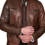 Men’s Chocolate Brown Leather Biker Jacket