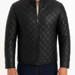 Men’s Classic Style Black Leather Quilted Jacket
