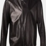 Mens Dark Brown Plain Leather Biker Jacket
