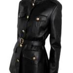 Slim Fit Black Buckle Belt Leather Jacket