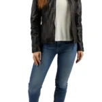 Susan Womens Black Leather Biker Jacket