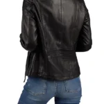 Susan Womens Black Leather Biker Jacket Back