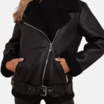 Womens Biker Aviator Black Shearling Leather Jacket