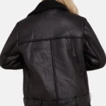 Womens Biker Aviator Black Shearling Leather Jacket Back