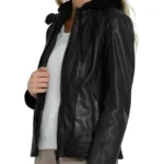 Women’s Black Hooded Leather Jacket