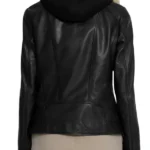Women’s Black Hooded Leather Moto Jacket Back