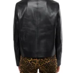 Womens Black Leather Shirt Jacket Back