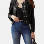 Womens Cropped Scallop Edge Black Jacket