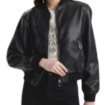 Womens Leather Black Bomber Jacket